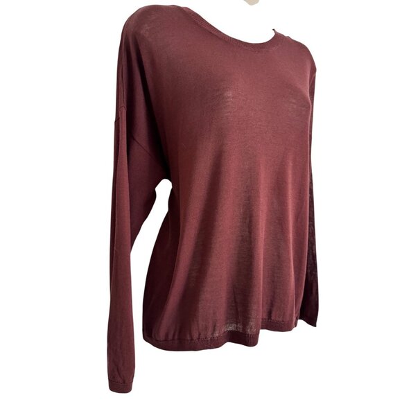 Eileen Fisher Tencel Knit Boxy Size Large Long Sleeve Crewneck Top NWT Light Wei - Picture 4 of 9